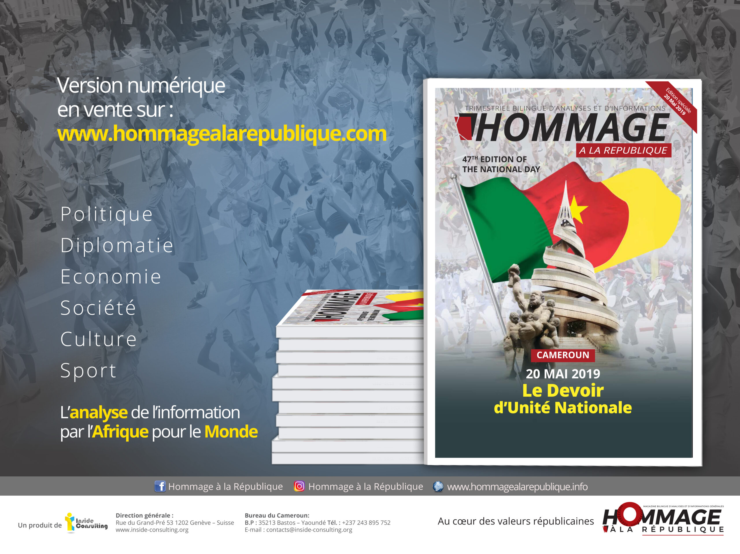 HOMMAGE À LA RÉPUBLIQUE CAMEROUN 20 MAI 2019, LE DEVOIR D’UNITÉ NATIONALE